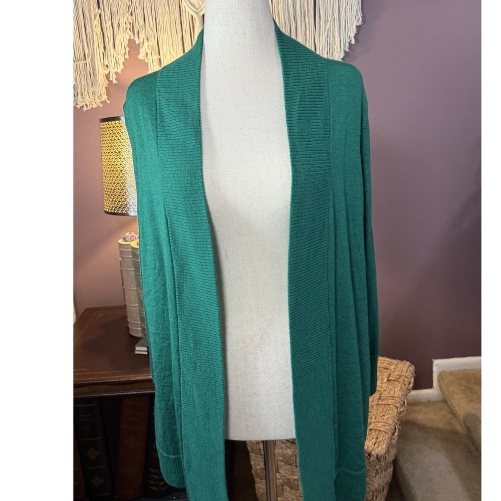 Talbots Green 100% Merino Wool Open Front Cardigan Sweater 1XP Casual Preppy Wor